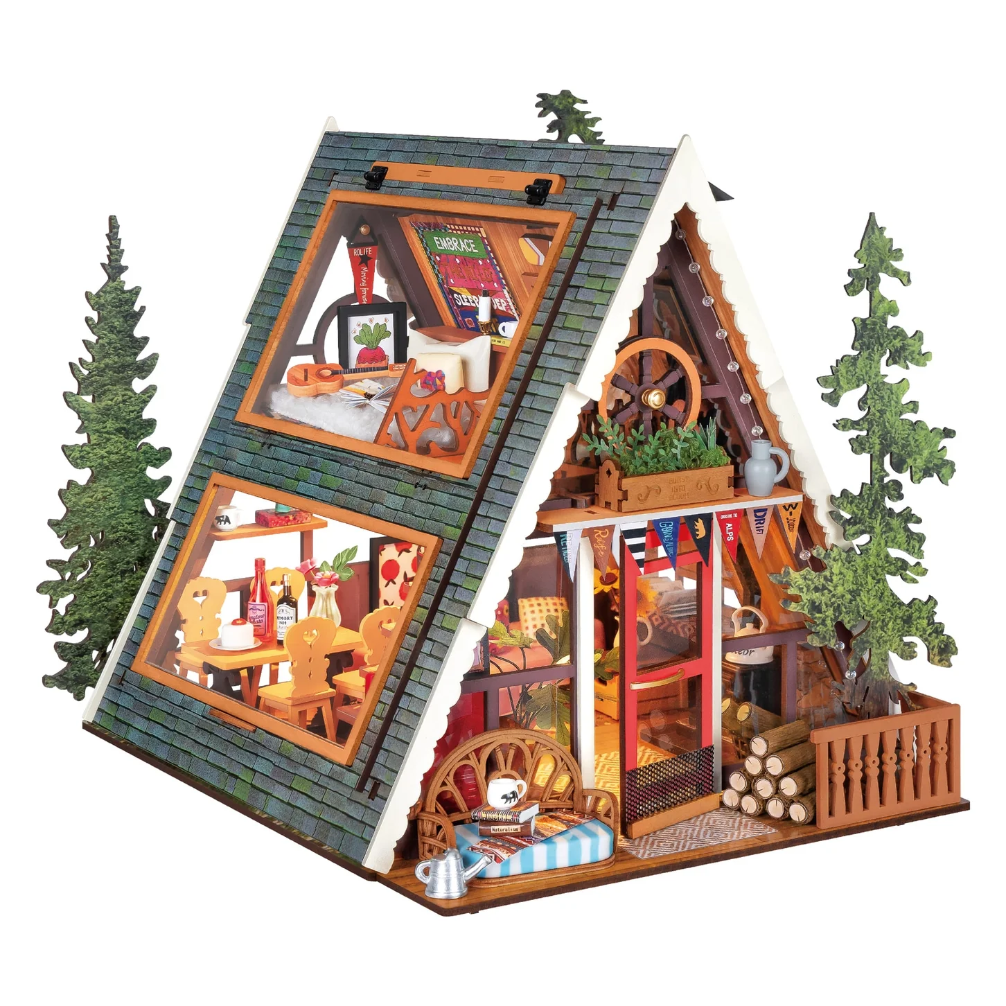 A-FRAME CABIN 3-D WOODEN MINIATURE HOUSE KIT - Image 2