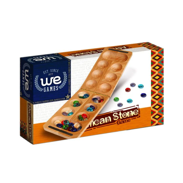 AFRICAN STONE GAME - SOLID FOLDING WOOD BOARD AND GLASS STONES (MANCALA) - Image 4