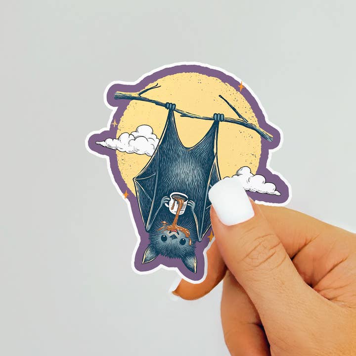BAT DRINKING COFFEE STICKER - Image 2