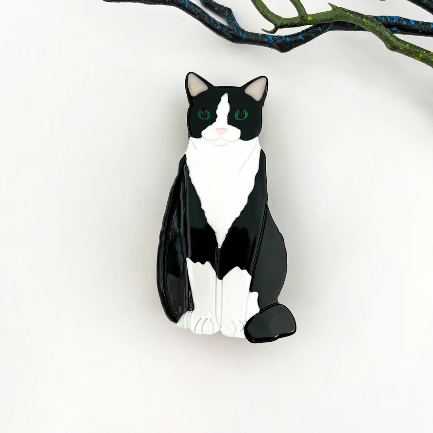 BLACK AND WHITE CAT HAIR CLAW CLIP