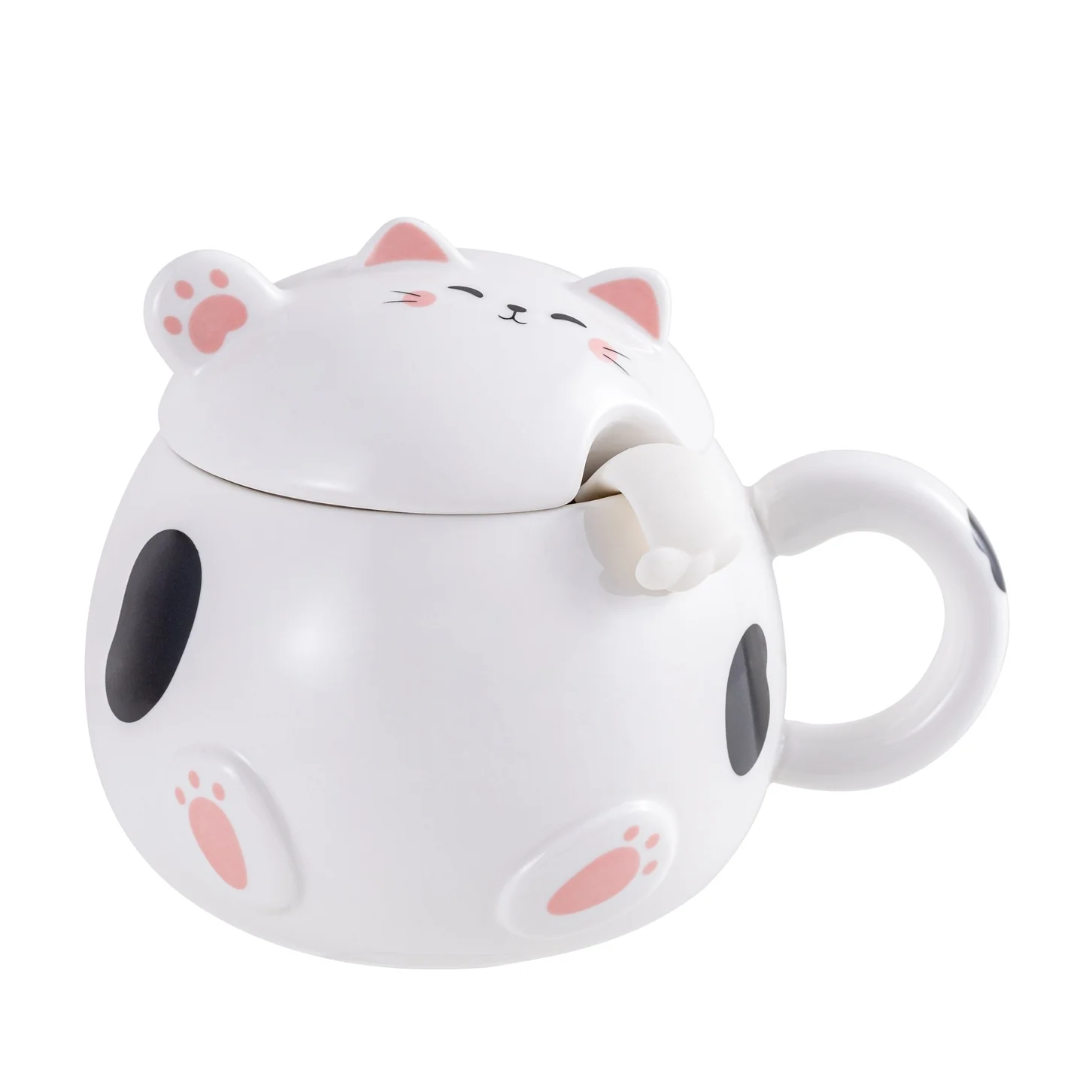 BLACK AND WHITE CAT MUG WITH LID