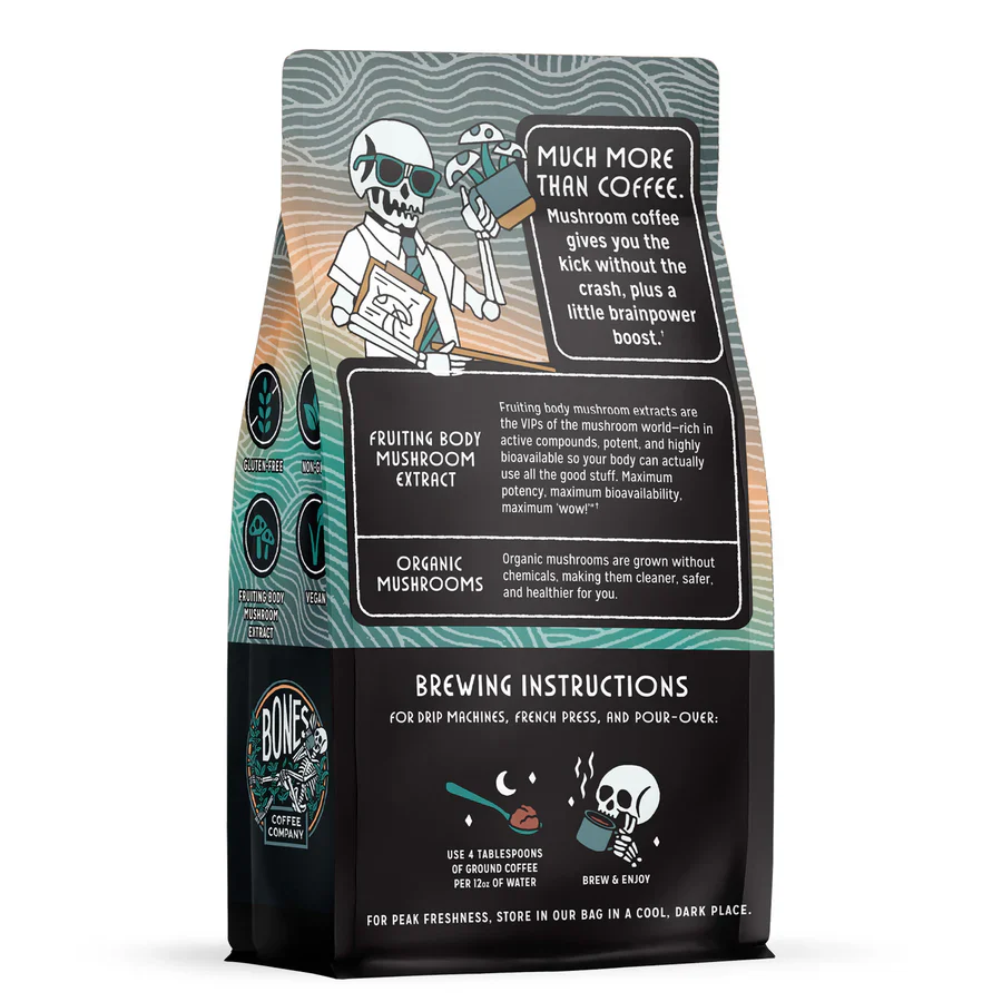 BONES COFFEE BETTER BRAIN MUSHROOM COFFEE MEDIUM ROAST 10OZ GROUND COFFEE - Image 2