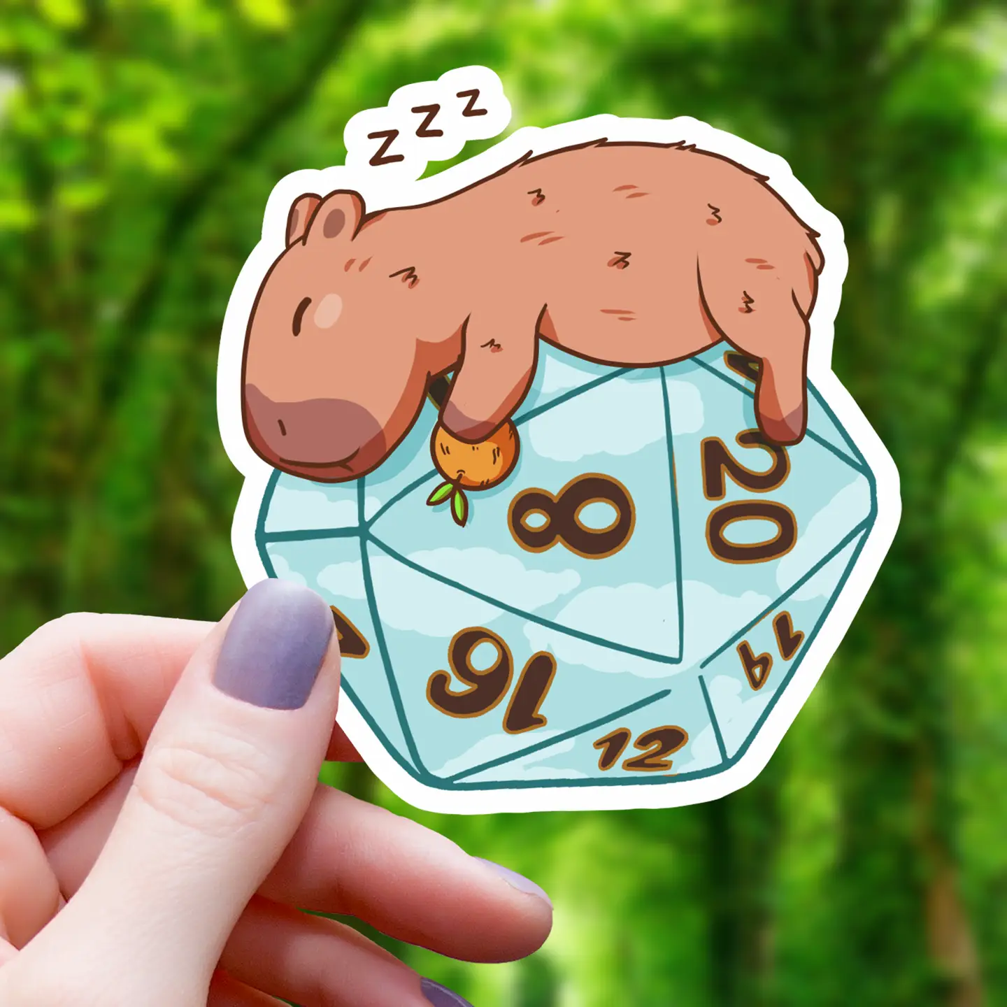CAPYBARA SLEEPING ON D20 STICKER