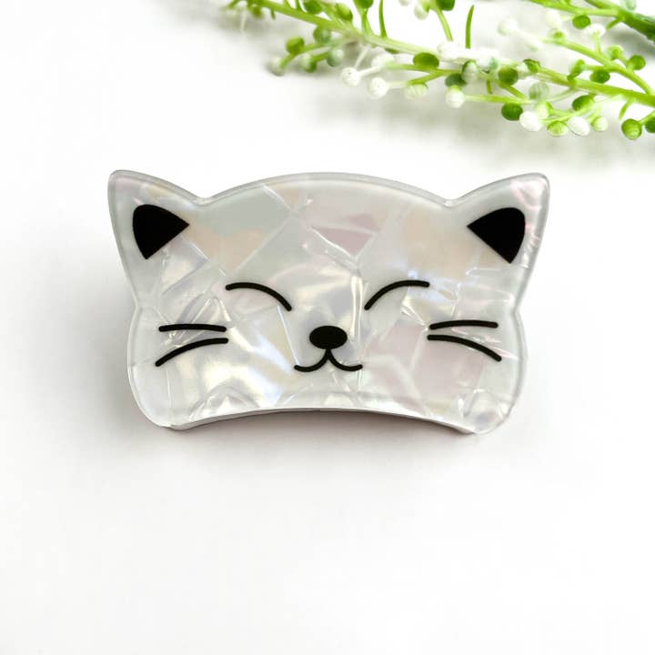 CUTE WHITE CAT HAIR CLAW CLIP