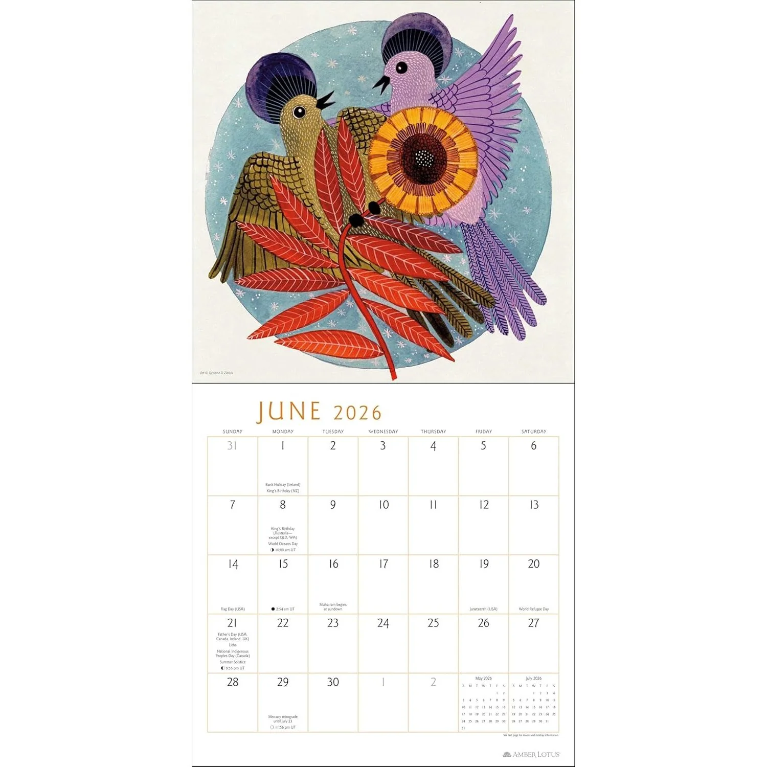 FEATHERED FRIENDS BY GENINNE ZLATKIS 2026 WALL CALENDAR - Image 3