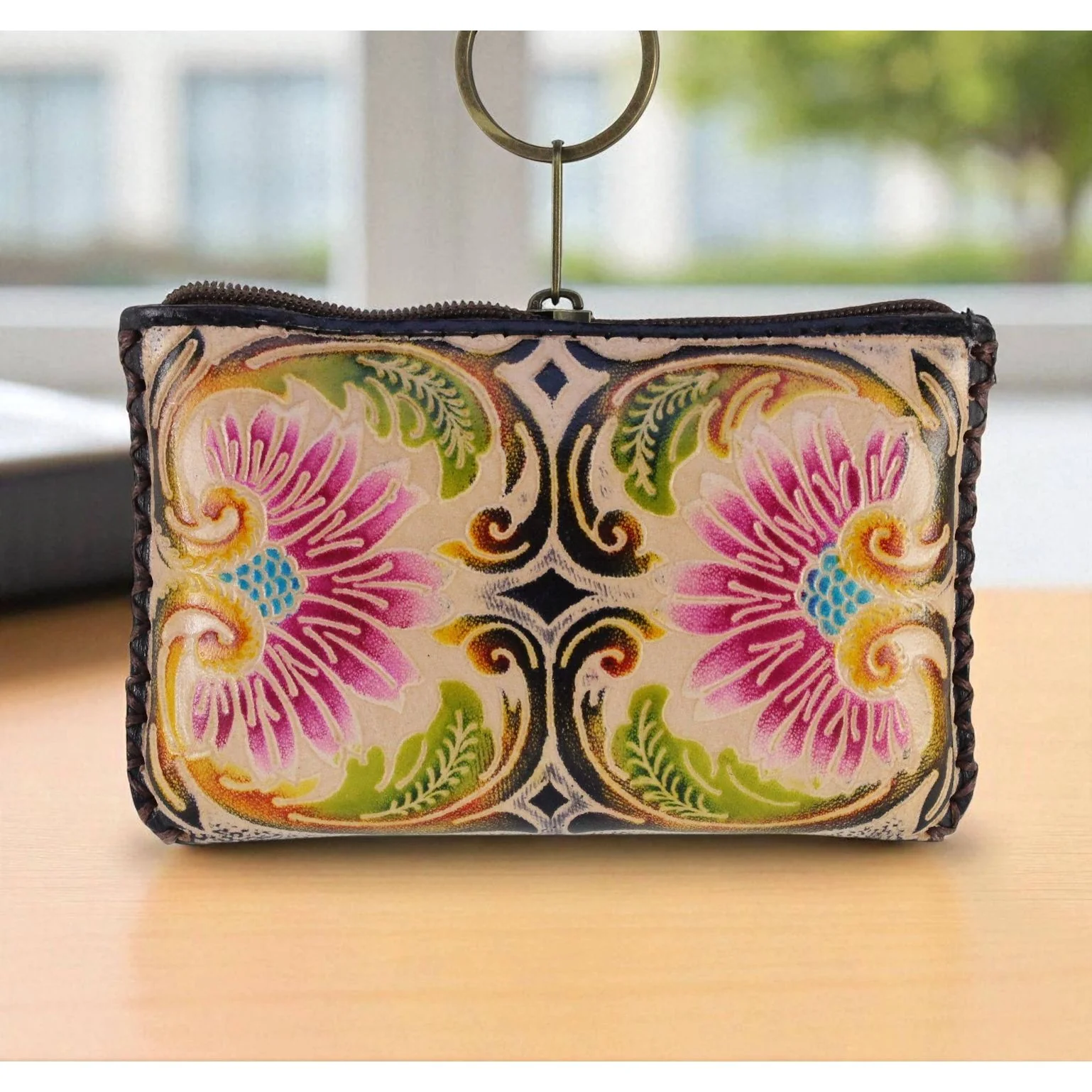 BOHO FLORAL LEATHER COIN PURSE