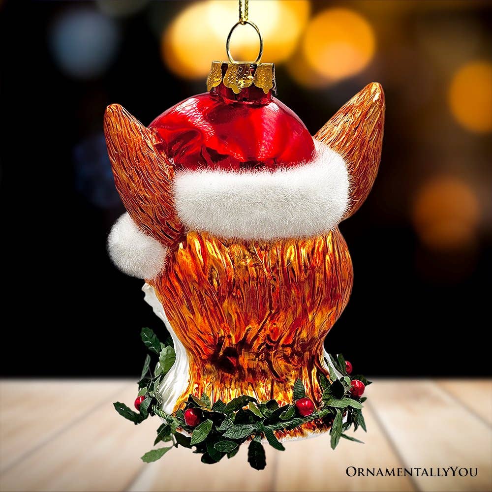 FOX WITH SANTA HAT GLASS HOLIDAY ORNAMENT - Image 3