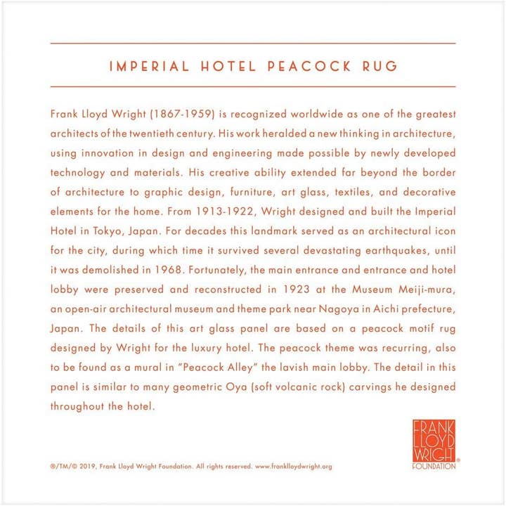 FRANK LLOYD WRIGHT IMPERIAL HOTEL PEACOCK RUG 500PC PUZZLE - Image 3