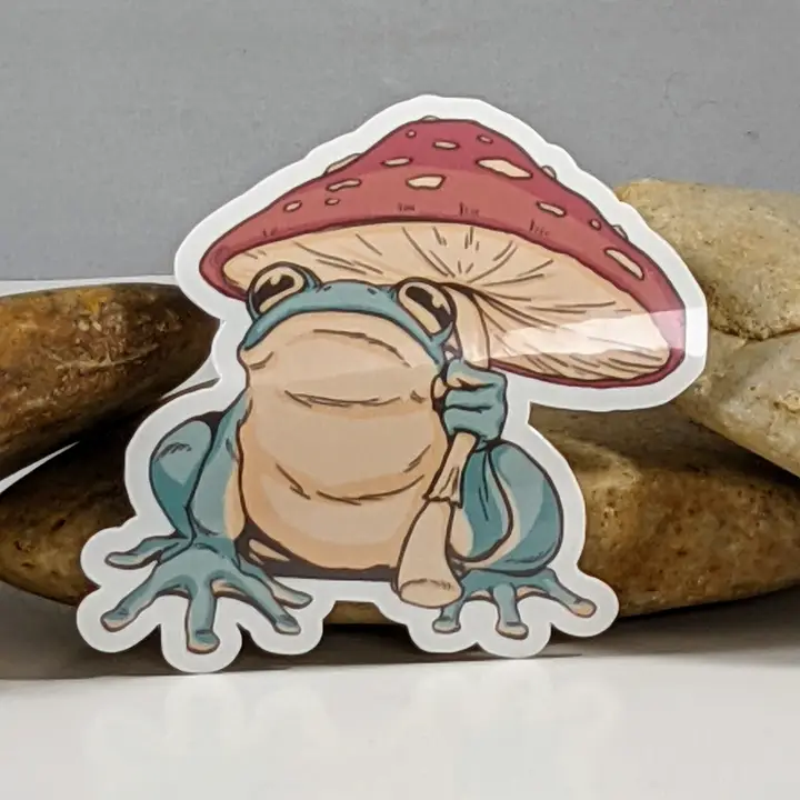 FROG WITH MUSHROOM UMBRELLA STICKER