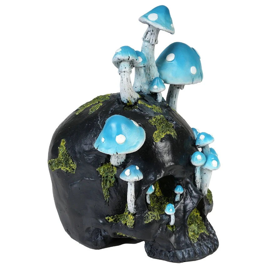 GOBLINCORE BLACK SKULL WITH BLUE MUSHROOMS - Image 2