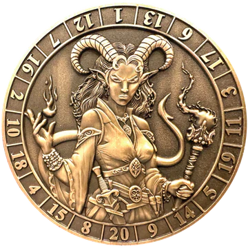GOLIATH DICE COIN - D20 FEMALE TIEFLING WARLOCK