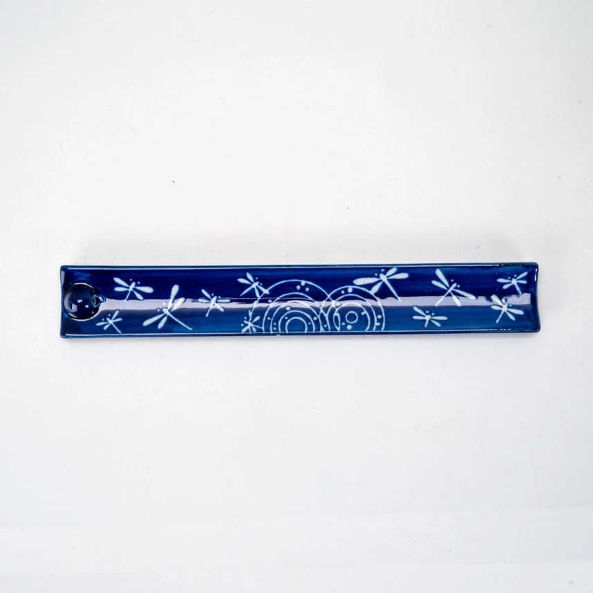 HAND PAINTED CERAMIC DRAGONFLY INCENSE HOLDER