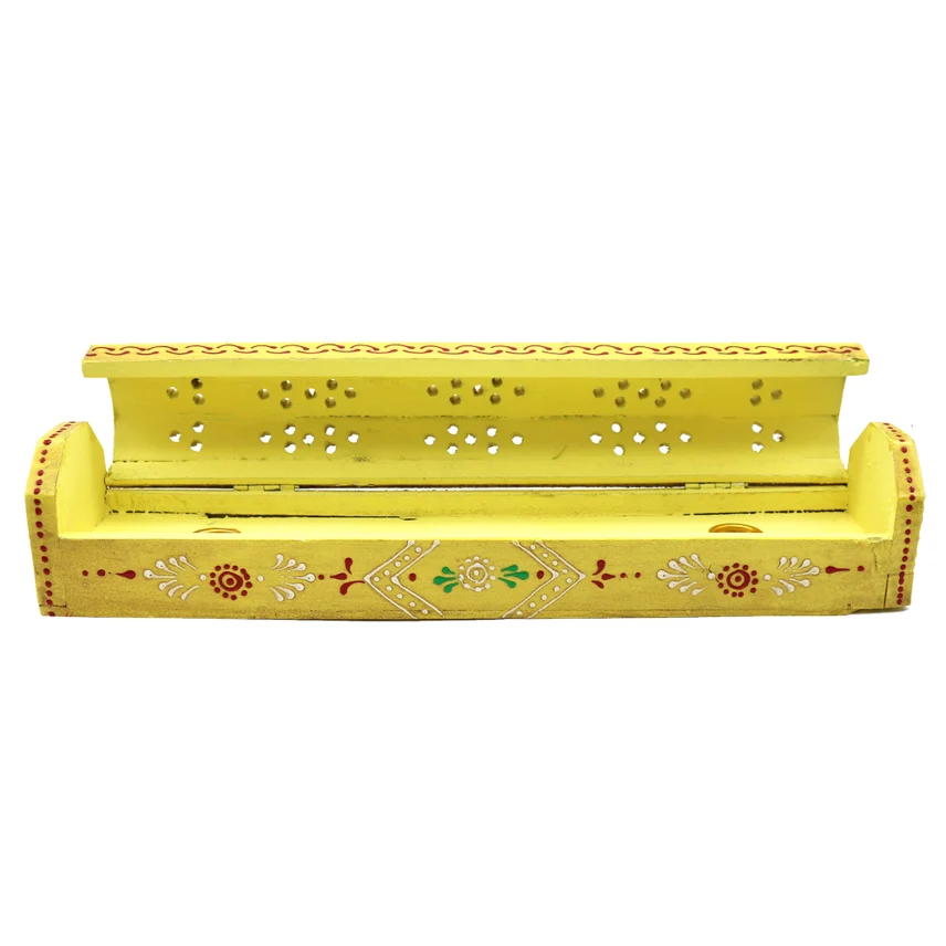 HAND PAINTED WOODEN INCENSE BOX IN YELLOW - Image 2