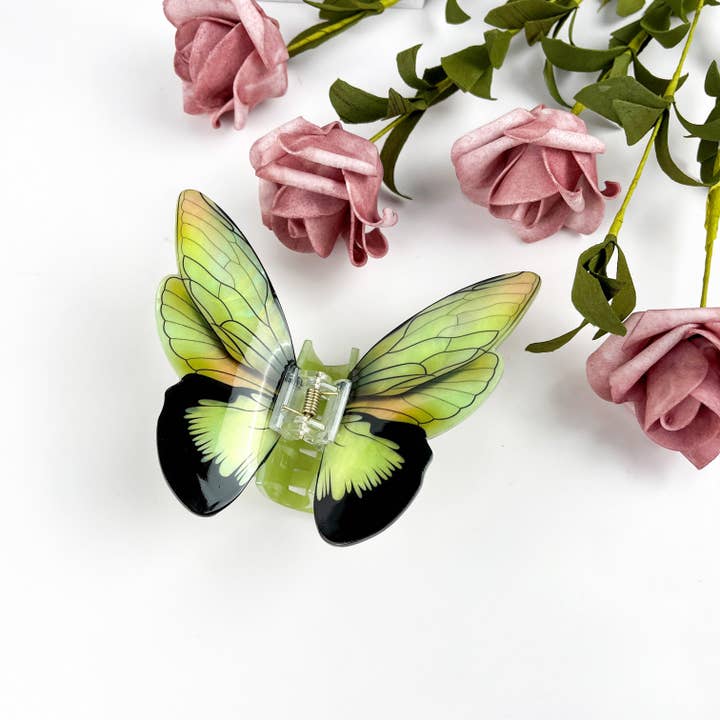 IRIDESCENT GREEN BUTTERFLY HAIR CLAW CLIP