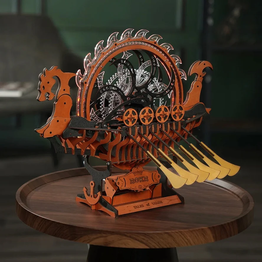 MECHANICAL WOODEN VIKING DRAGON SHIP MODEL