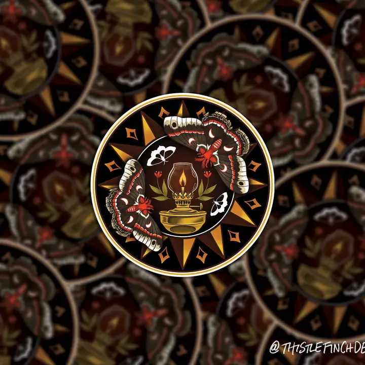MOTHS TO A FLAME HEX ART STICKER
