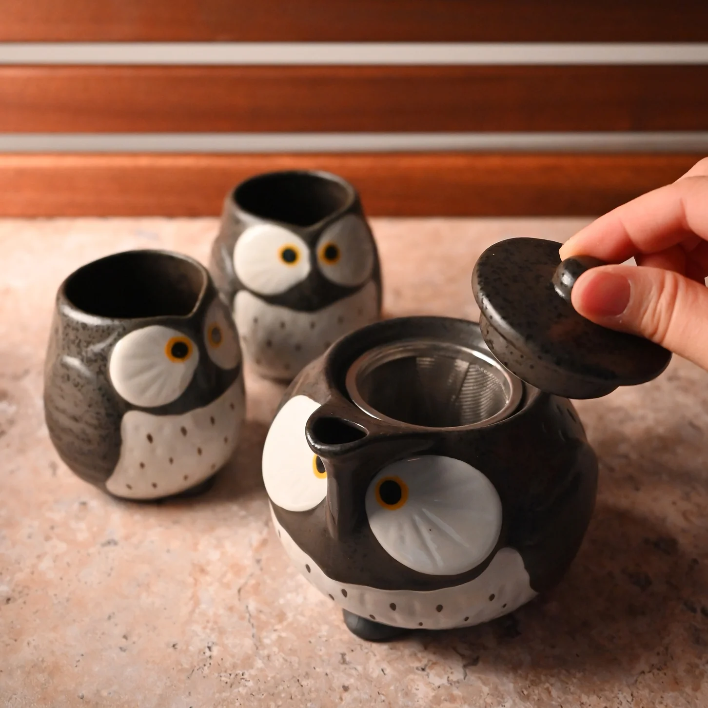 OWL AND OWLETS TEA SET (TEAPOT AND TWO TEACUPS)