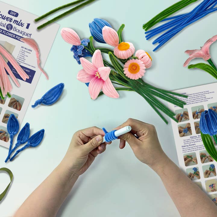 PINK & BLUE CHENILLE FLOWER KIT - Image 4