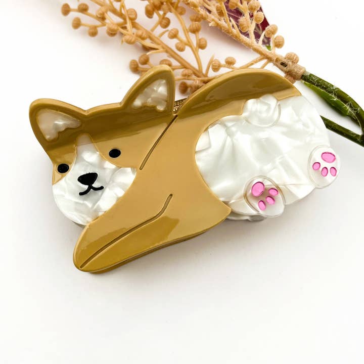 PLAYFUL CORGI HAIR CLAW CLIP