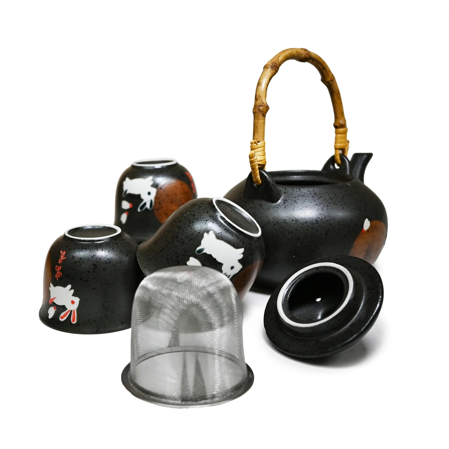 RABBITS UNDER THE MOONLIGHT CHINESE TEA SET (TEAPOT AND FOUR TEACUPS) - Image 2
