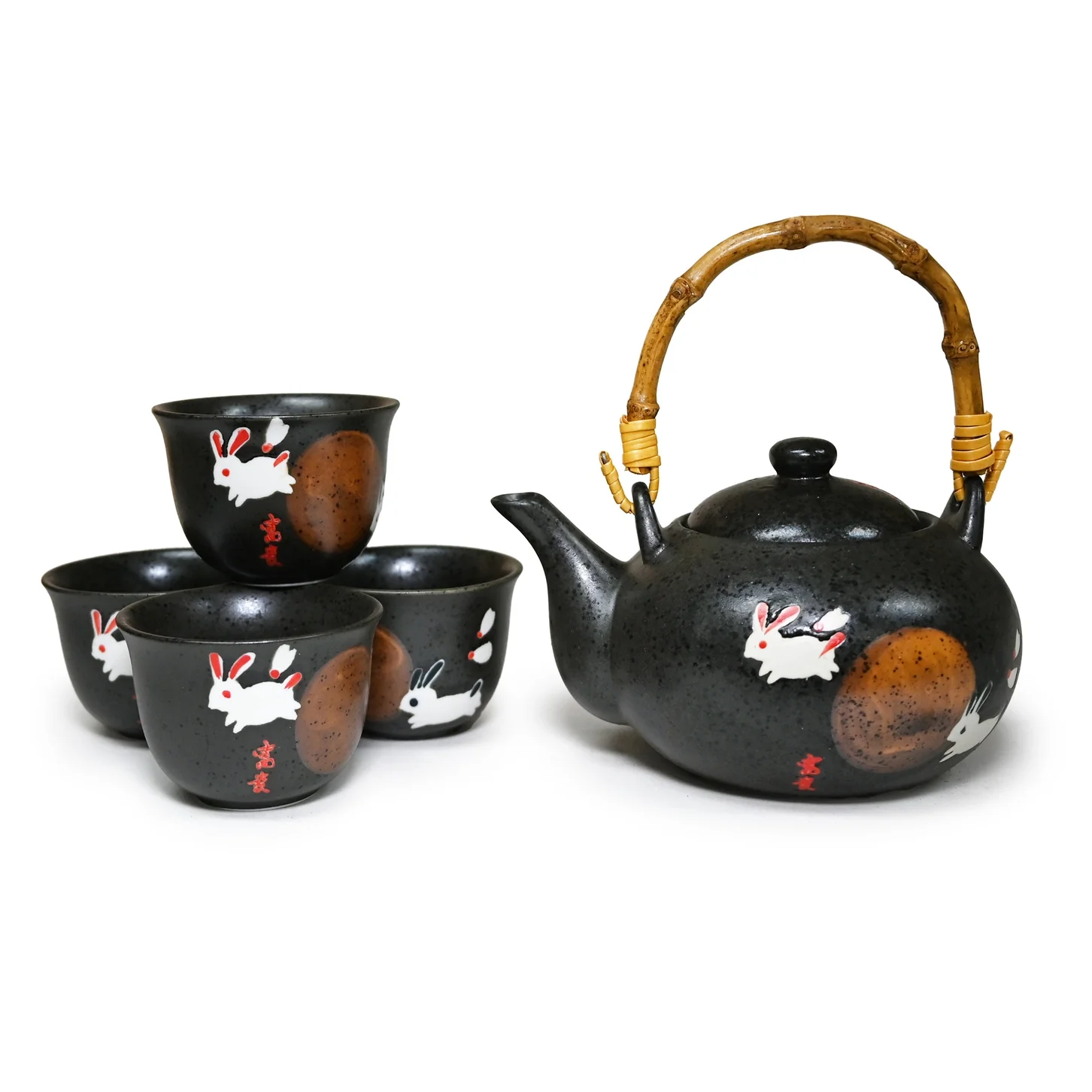 RABBITS UNDER THE MOONLIGHT CHINESE TEA SET (TEAPOT AND FOUR TEACUPS) - Image 3