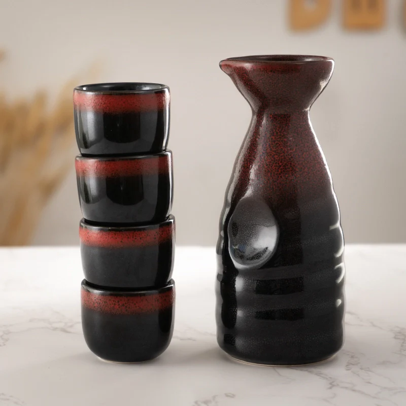 RED AND BLACK GLAZED 10oz SAKE SET - Image 2
