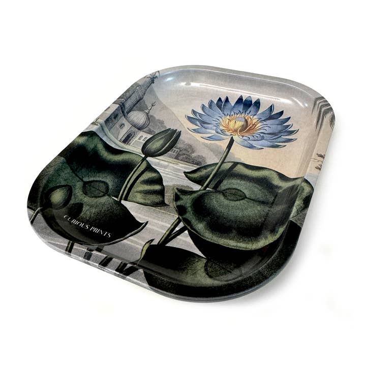 SMALL METAL BLUE LOTUS WATER LILY TRINKET TRAY - Image 2