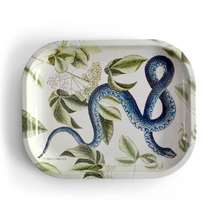 SMALL METAL VINTAGE BLUE SNAKE TRINKET TRAY