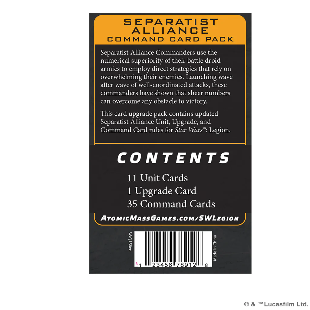 STAR WARS LEGION: SEPARATIST ALLIANCE COMMAND CARD PACK - Image 2
