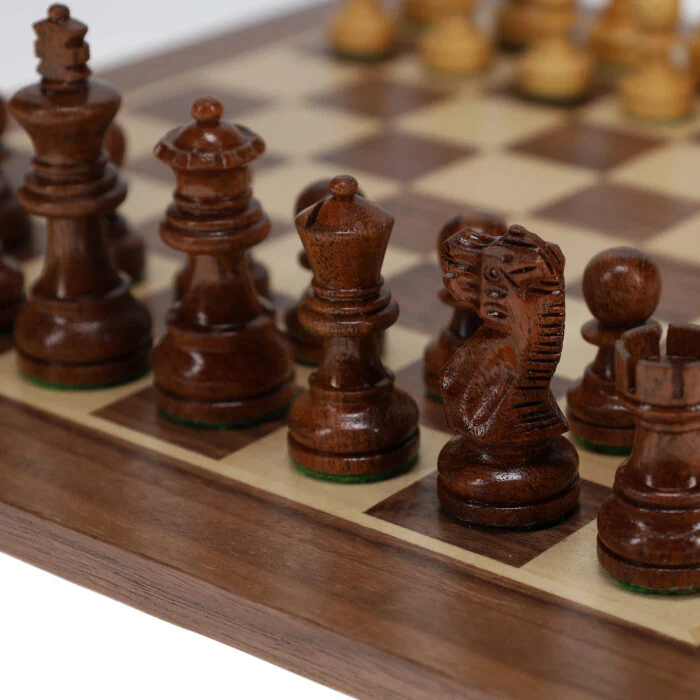 STAUNTON CHESS SET - WEIGHTED ACACIA & BOXWOOD PIECES W/ 12" WOODEN BOARD - Image 5