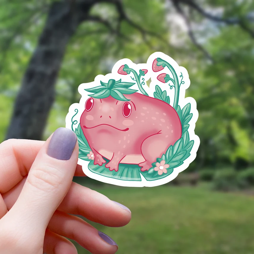 STRAWBERRY FROG ON LILYPAD STICKER