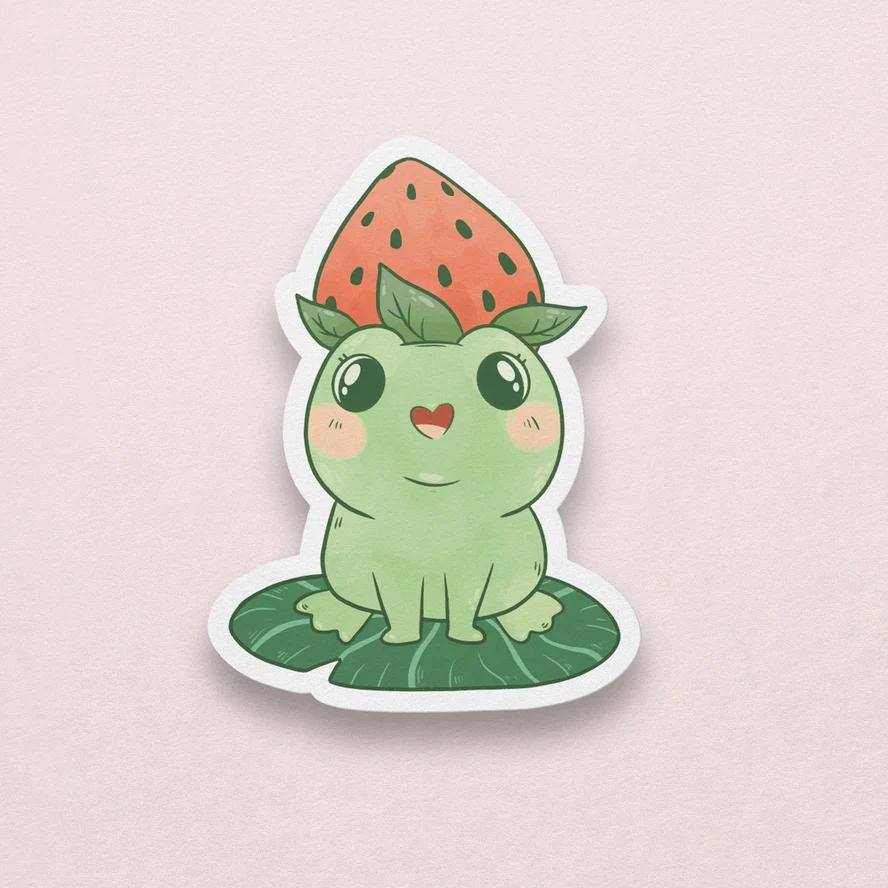 STRAWBERRY HAT FROG STICKER