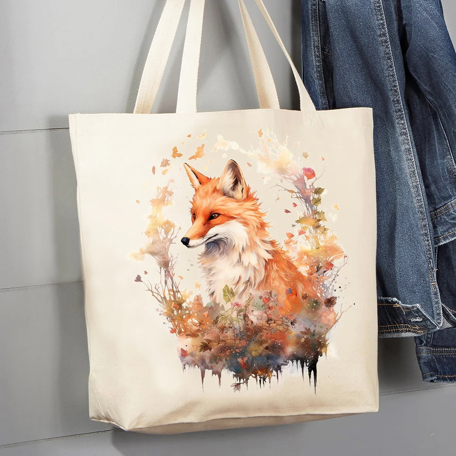 WATERCOLOR FOX CANVAS TOTE BAG