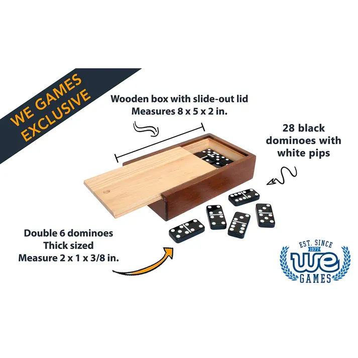 WE GAMES DOUBLE SIX BLACK DOMINOES IN WOODEN CASE - Image 3