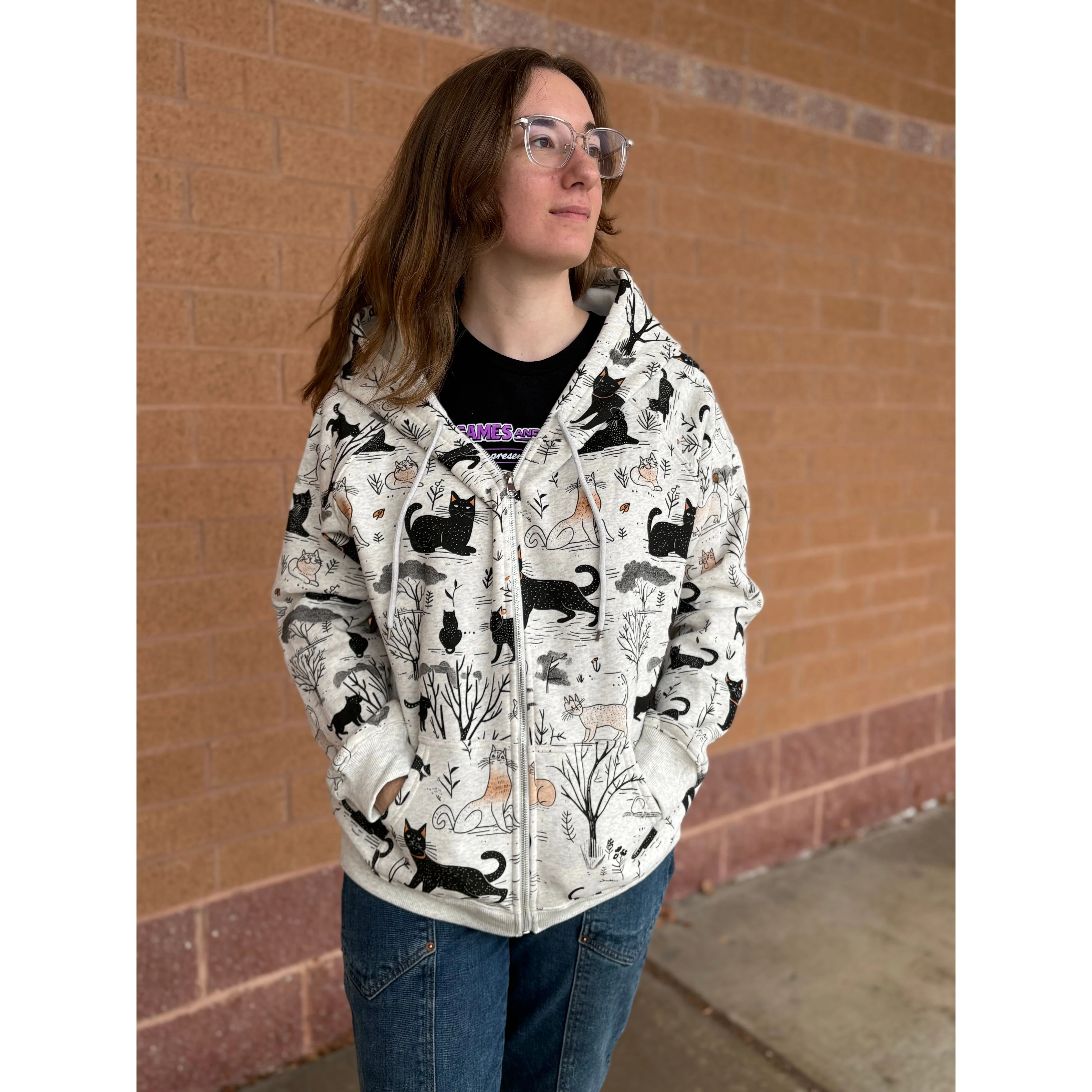 WHIMSICAL CAT FOREST ZIP HOODIE - Image 2