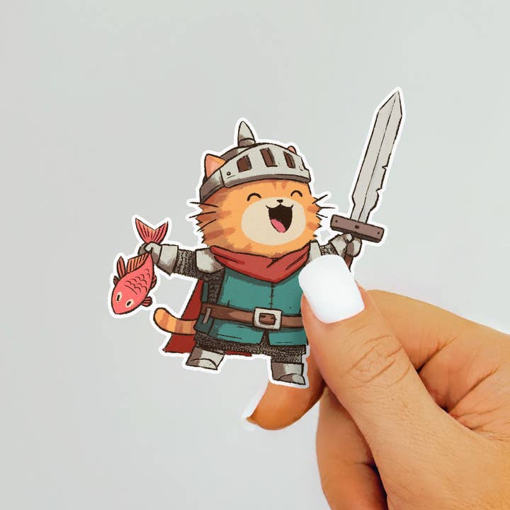 WHIMSICAL CAT KNIGHT STICKER - Image 2