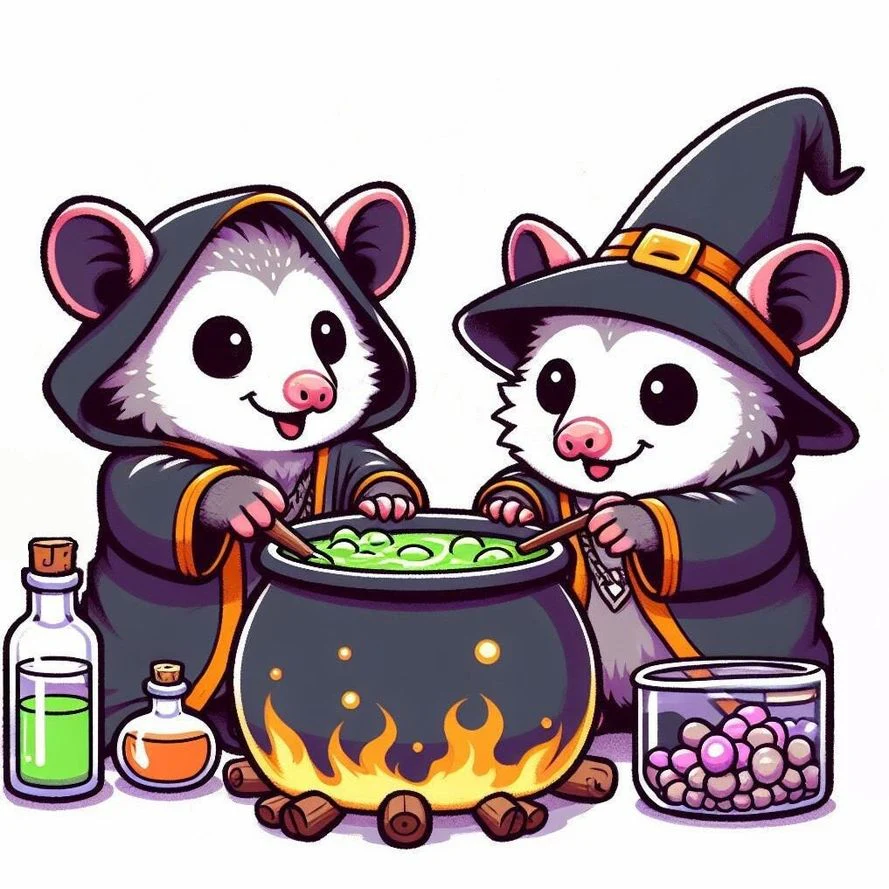 WITCH AND WARLOCK OPOSSUM STICKER