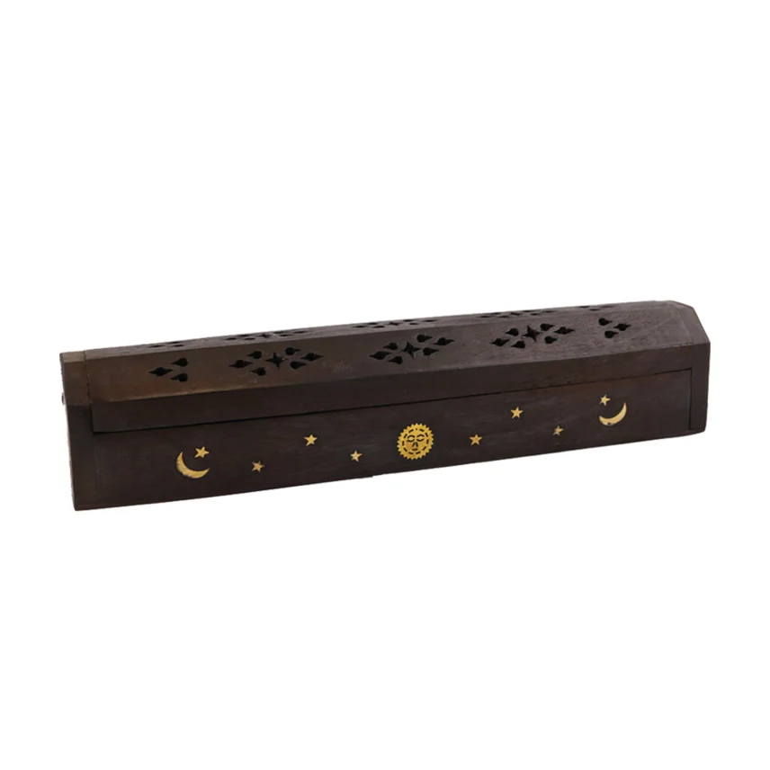 WOODEN CELESTIAL INCENSE BURNER IN DARK BROWN